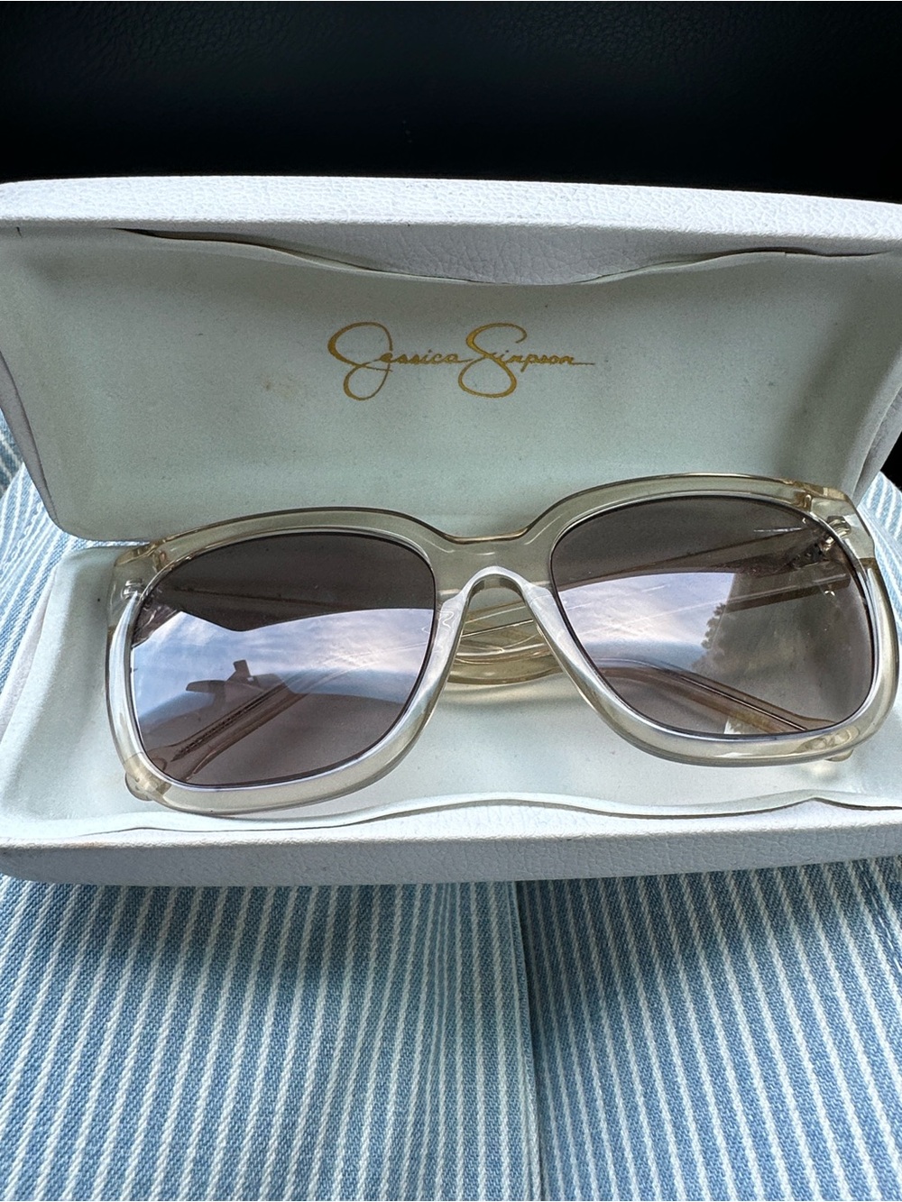 Jessica Simpson Clear Frame Sunglasses (RX) with Brown Tinted Lenses